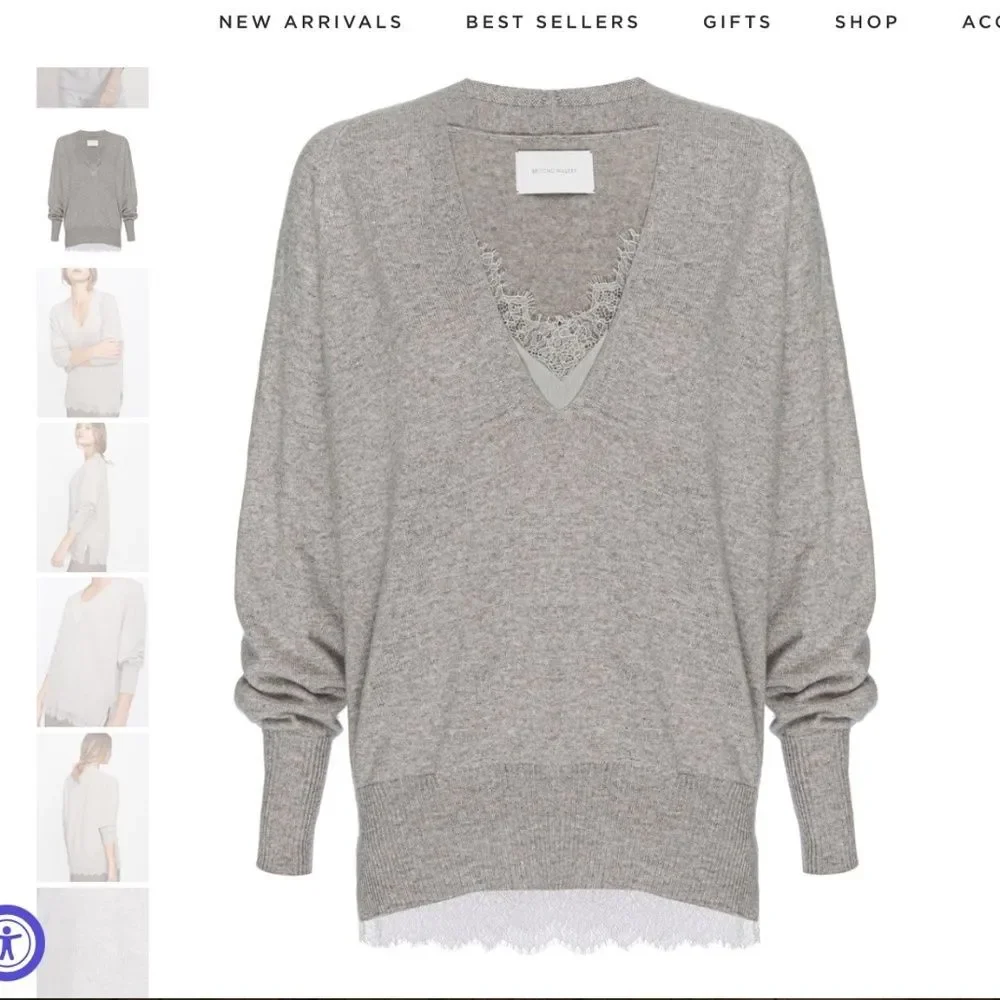 Brochu Walker The Lace Vee Looker Pullover Sweater Cashmere Wool Size S Grey - Picture 2 of 11